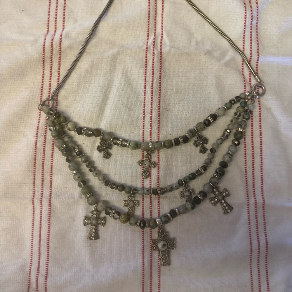 Elegant Silver and Green Beaded Necklace